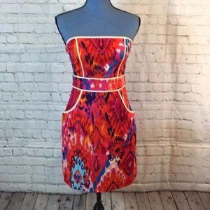 B. Smart Dress Halter Short Orange Pattern White Piping Pockets Size 4